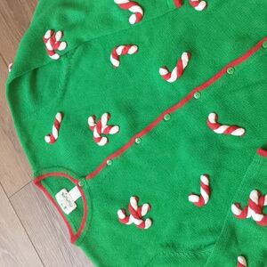 3D Candy Cane Holiday Christmas Cardigan Sweater - Quacker Factory - Large